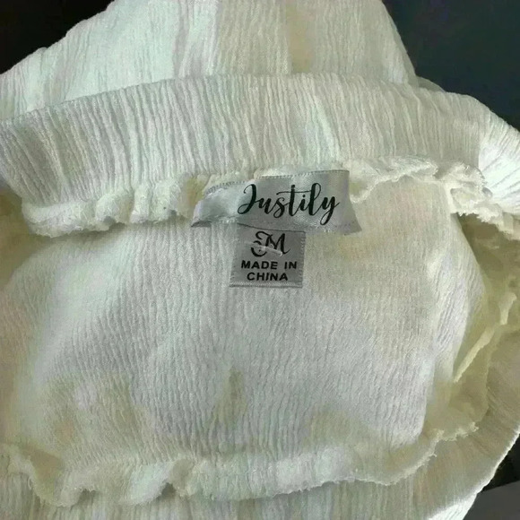 Justily Maxi Dress Women Size M White Lined Vacation Island Beach Swim Strapless - Picture 8 of 14